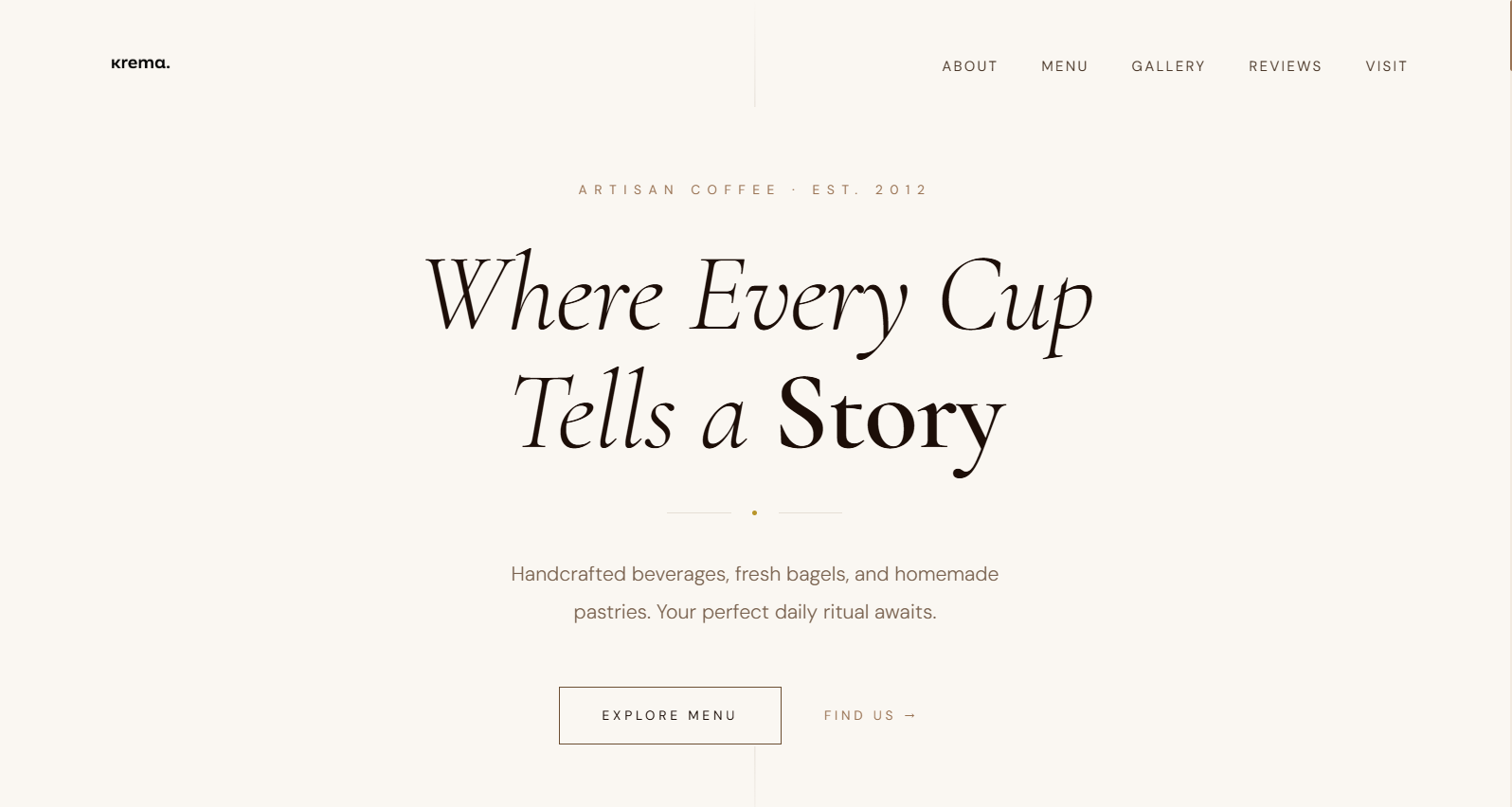 Krema Cafe screenshot 2 — web design by Novu Studios Lebanon